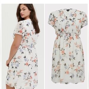 Torrid White Floral Chiffon Ruffle Button Down Skater Dress NWT Size 12